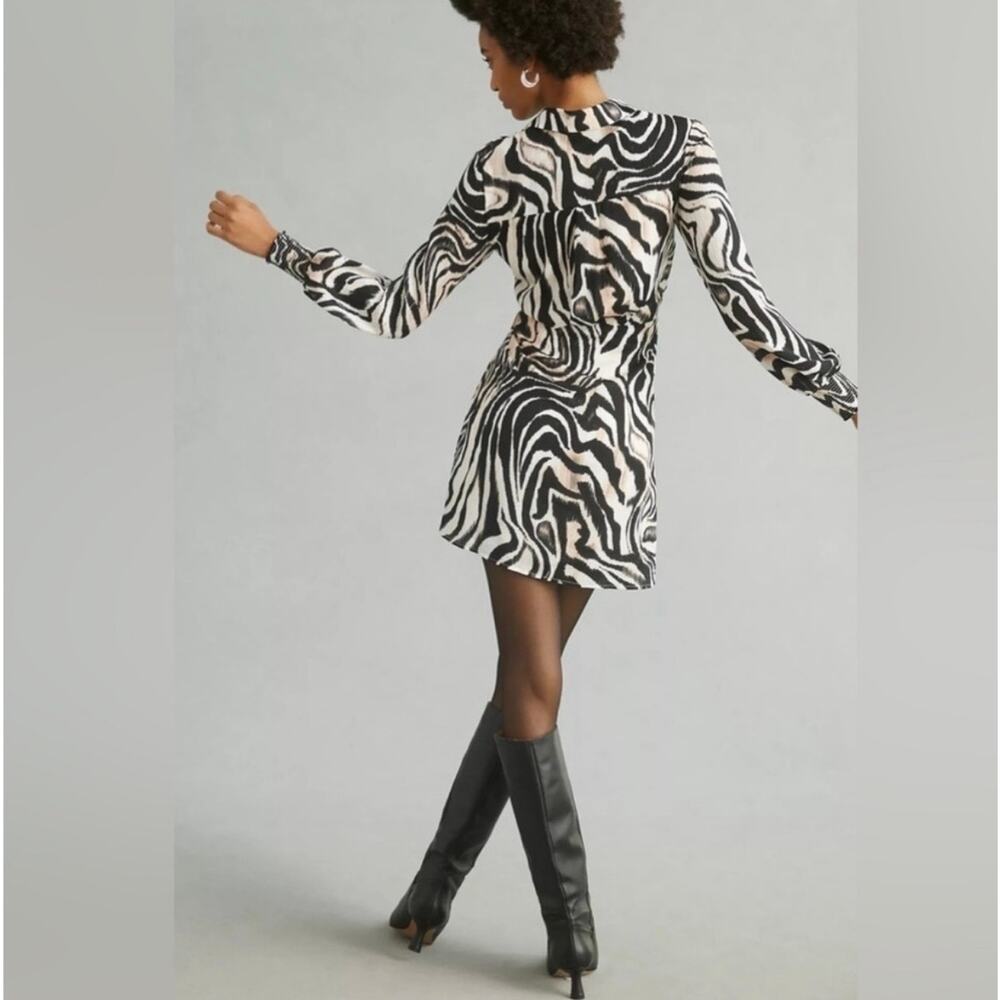 Anthropologie Zebra Animal Print Faux Wrap Mini Dress Long Sleeve Size 14 - Picture 4 of 14